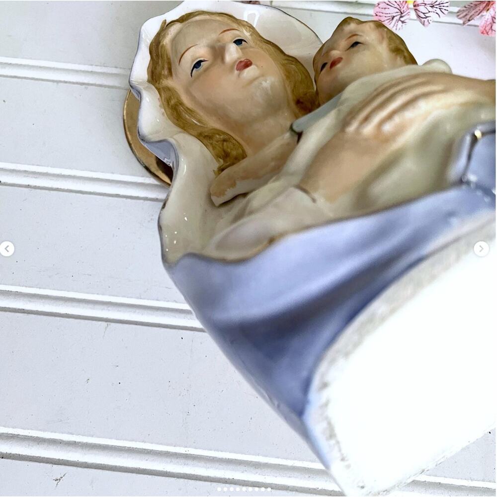 Vintage Mary Blessed Mother Baby Jesus Planter Religious Vase Porcelain Ceramic - Picture 8 of 9